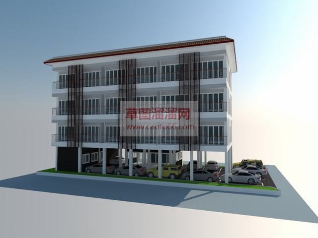 公寓建筑小车SU模型