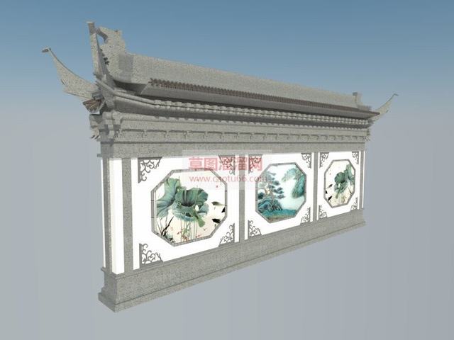 中式景墙景观墙SU模型