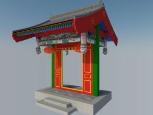 中式垂花门门口SU模型