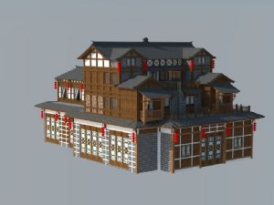 中式吊脚楼建筑SU模型