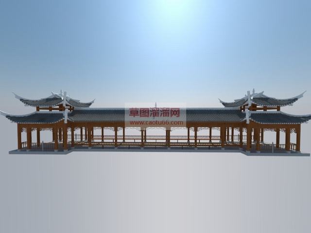 中式廊桥风雨桥SU模型