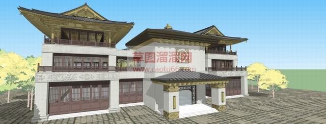 中式古建筑茶厂SU模型