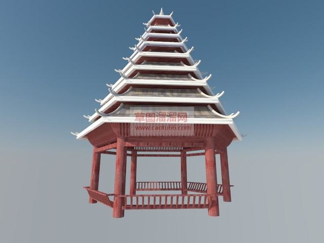 苗族塔楼亭子SU模型