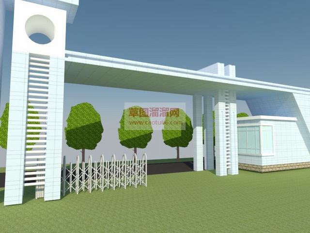 入口大门自动伸缩门学校大门SU模型