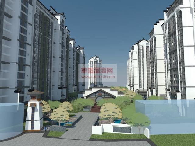 中式小区园林SU模型