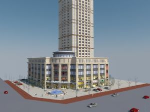 欧式商业建筑办公楼高层喷泉SU模型
