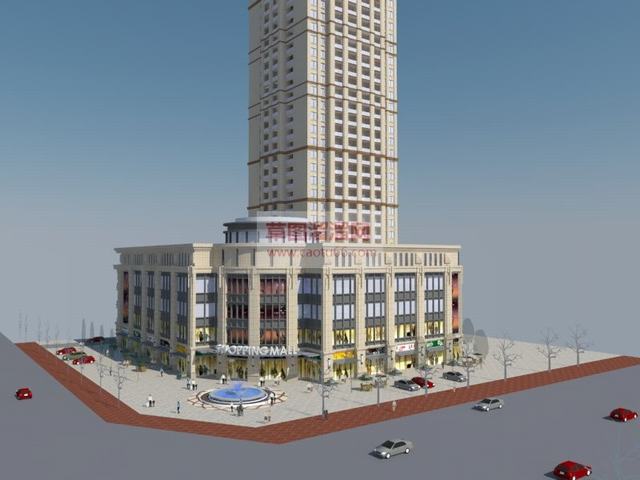欧式商业建筑办公楼高层喷泉SU模型