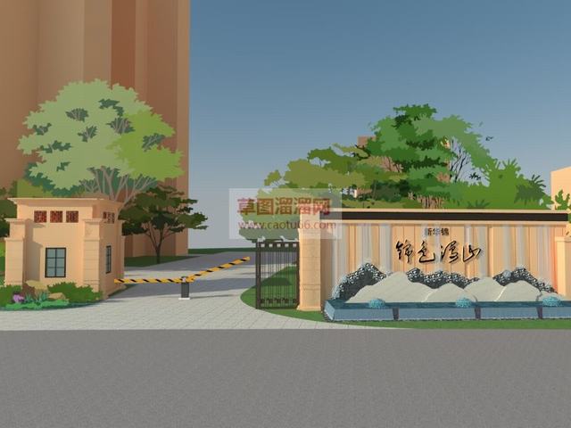 小区入口大门岗亭SU模型