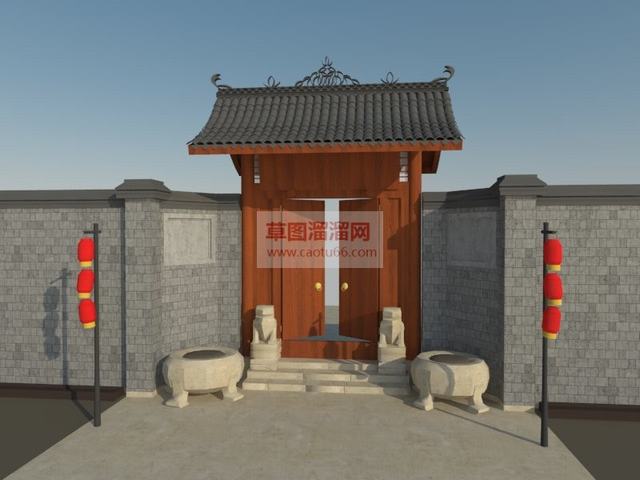 中式合院大门SU模型
