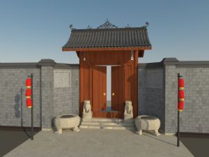 中式合院大门SU模型