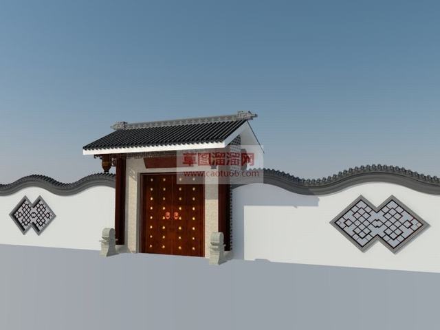 中式古建大门SU模型
