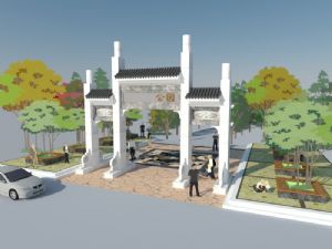 公园中式大门SU模型