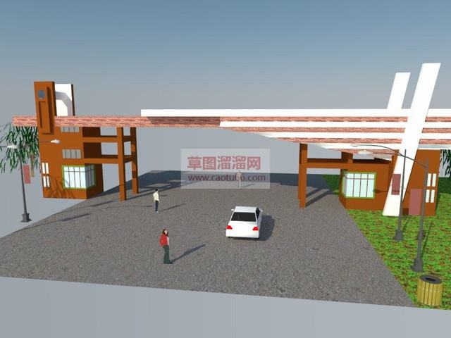 大学校门柳树SU模型