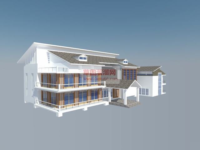 中式会所建筑SU模型