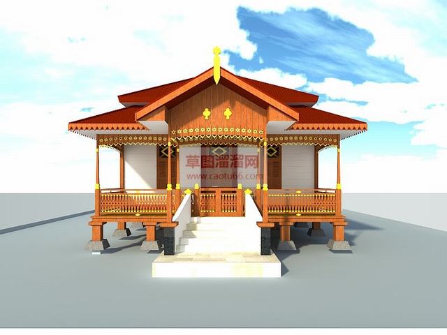 民族建筑木房子SU模型