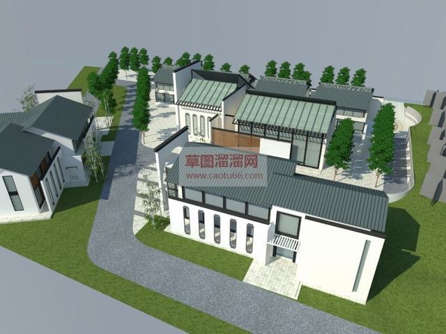 中式建筑会所建筑SU模型