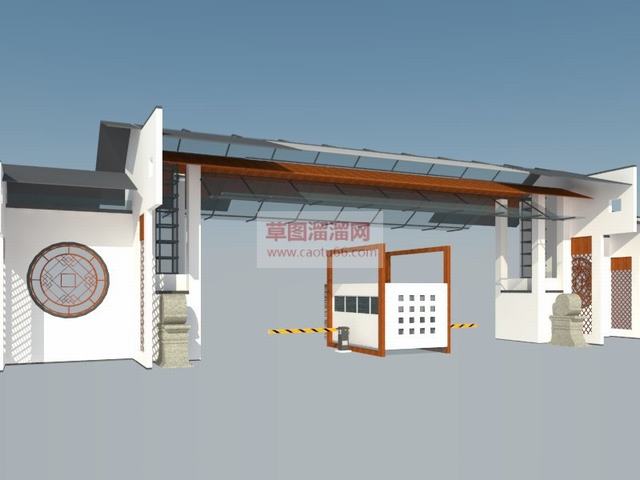 新中式仿古小区入口SU模型
