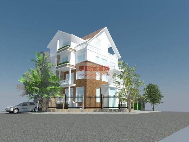 欧式高层小别墅建筑住宅SU模型