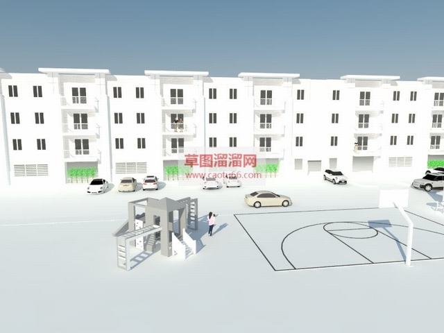 小区建筑公寓住宅球场SU模型