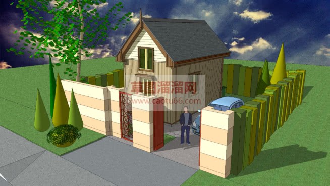 两层小木屋住SU模型