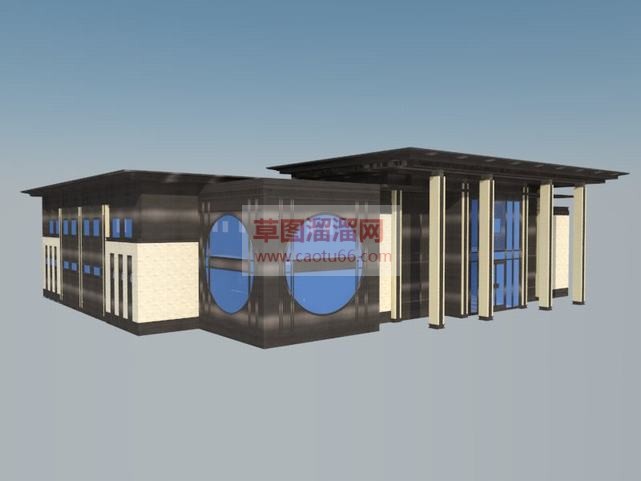 中式风格售楼处建筑SU模型