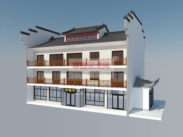 中式建筑酒楼SU模型