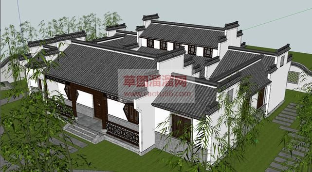 中式四方院制SU模型