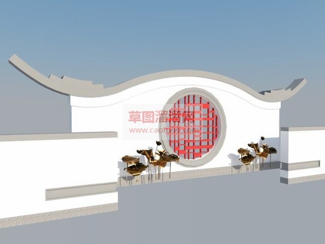中式隔断墙景SU模型