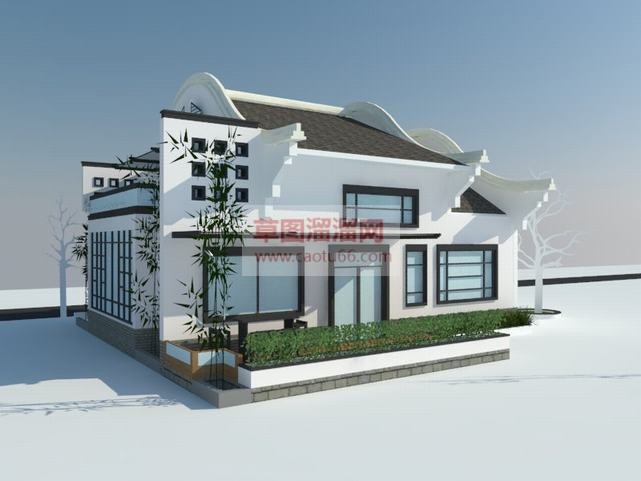 中式别墅建筑SU模型