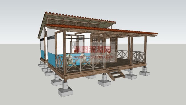 离地小木屋木SU模型