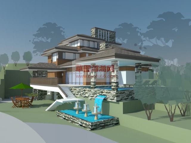 草原风别墅山SU模型