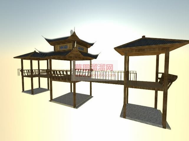 木连廊寨子建SU模型