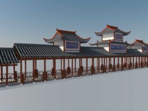 中式连廊风雨SU模型