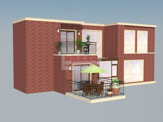 红砖阳光房建SU模型