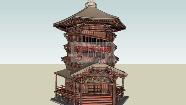 六角三层佛堂SU模型