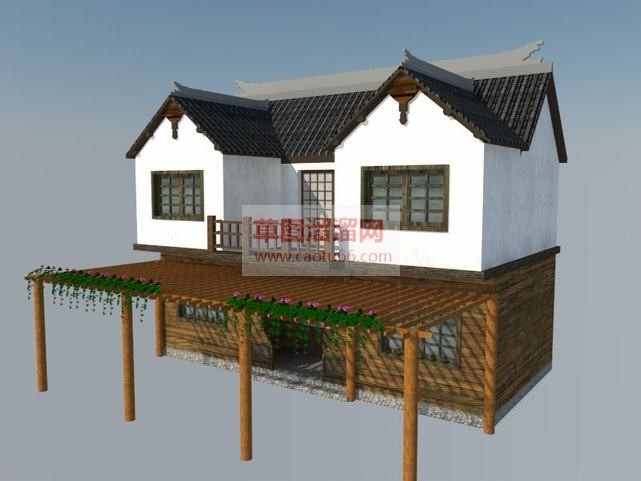 中式民宿建筑SU模型