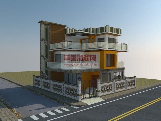三层半别墅建SU模型