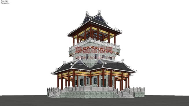 中式塔楼SU模型