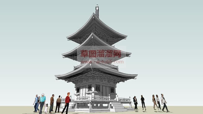中式佛塔建筑SU模型