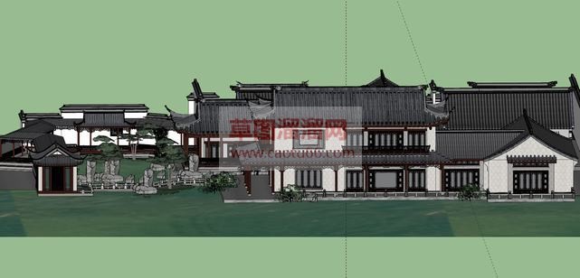 中式园林别墅SU模型