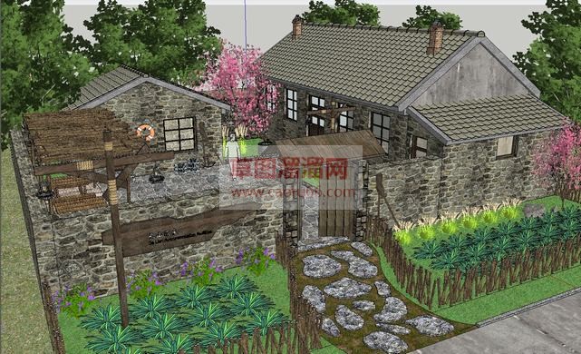 民宿建筑篱笆SU模型