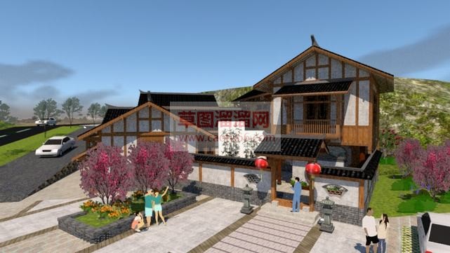 中式民宿建筑SU模型