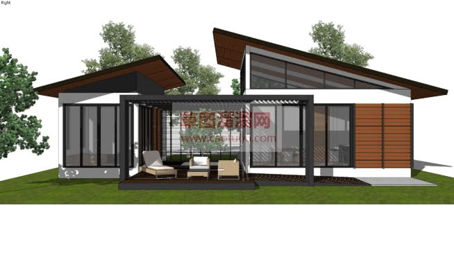 休闲木别墅住SU模型