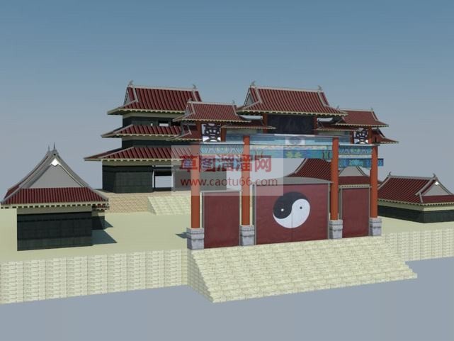 库道观大门建SU模型