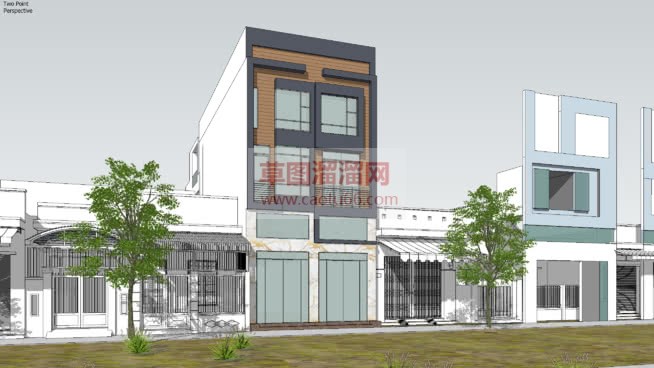 中商业联排店SU模型