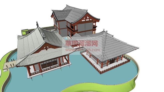 中式水榭亭子SU模型