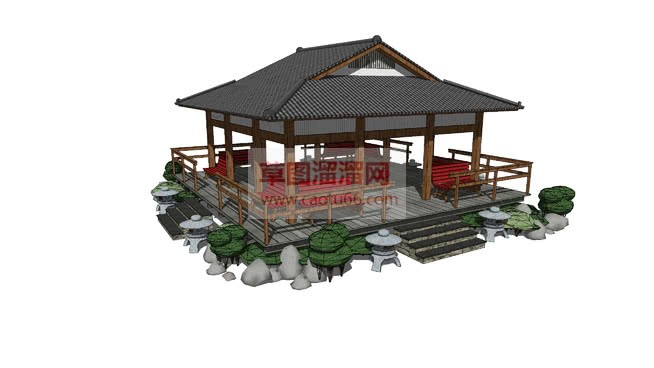 日式古建筑亭SU模型