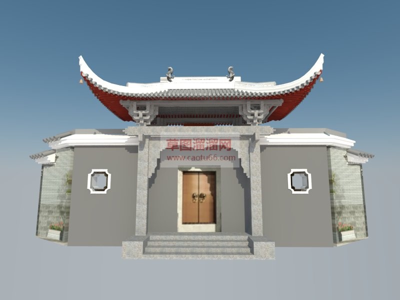 中式院门大门SU模型