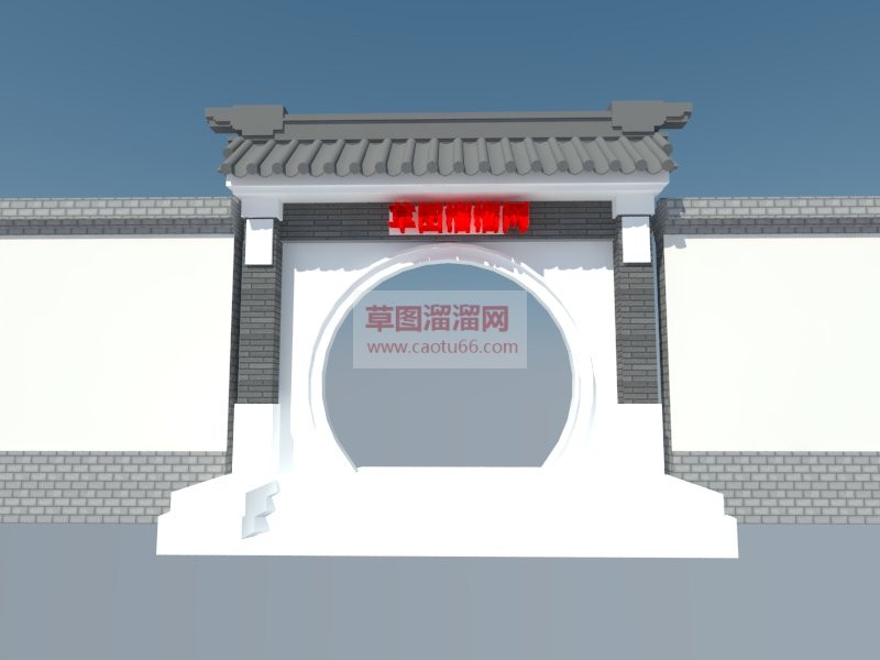 中式院门院墙SU模型