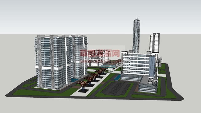 现代建筑区小SU模型